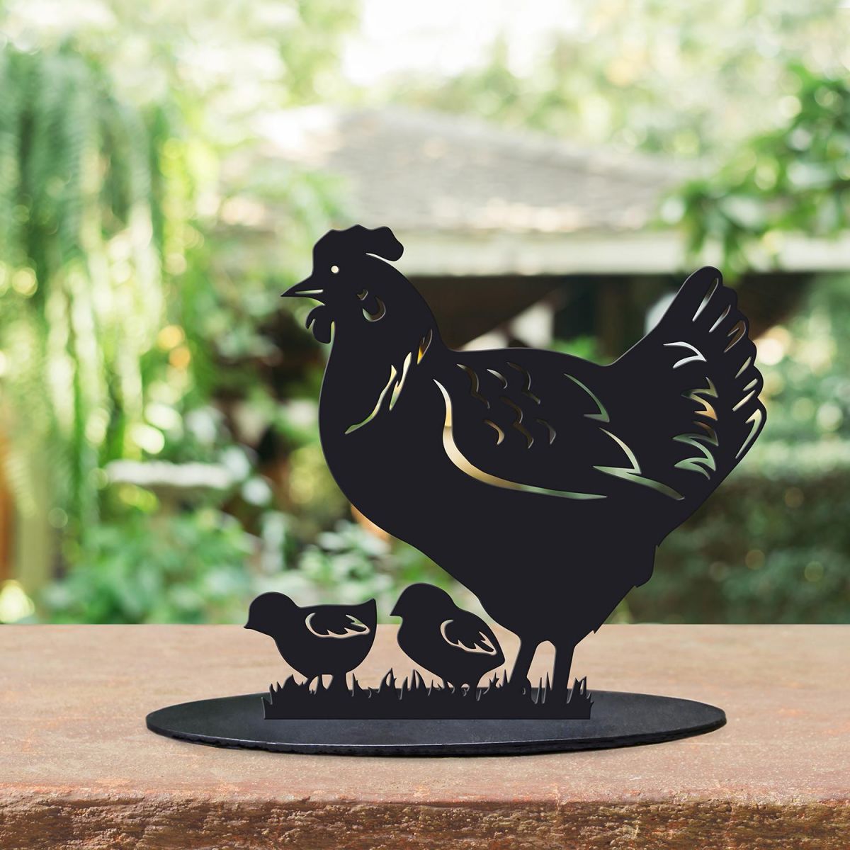 Black Hen & Chicks Silhouette Ornament in Situ