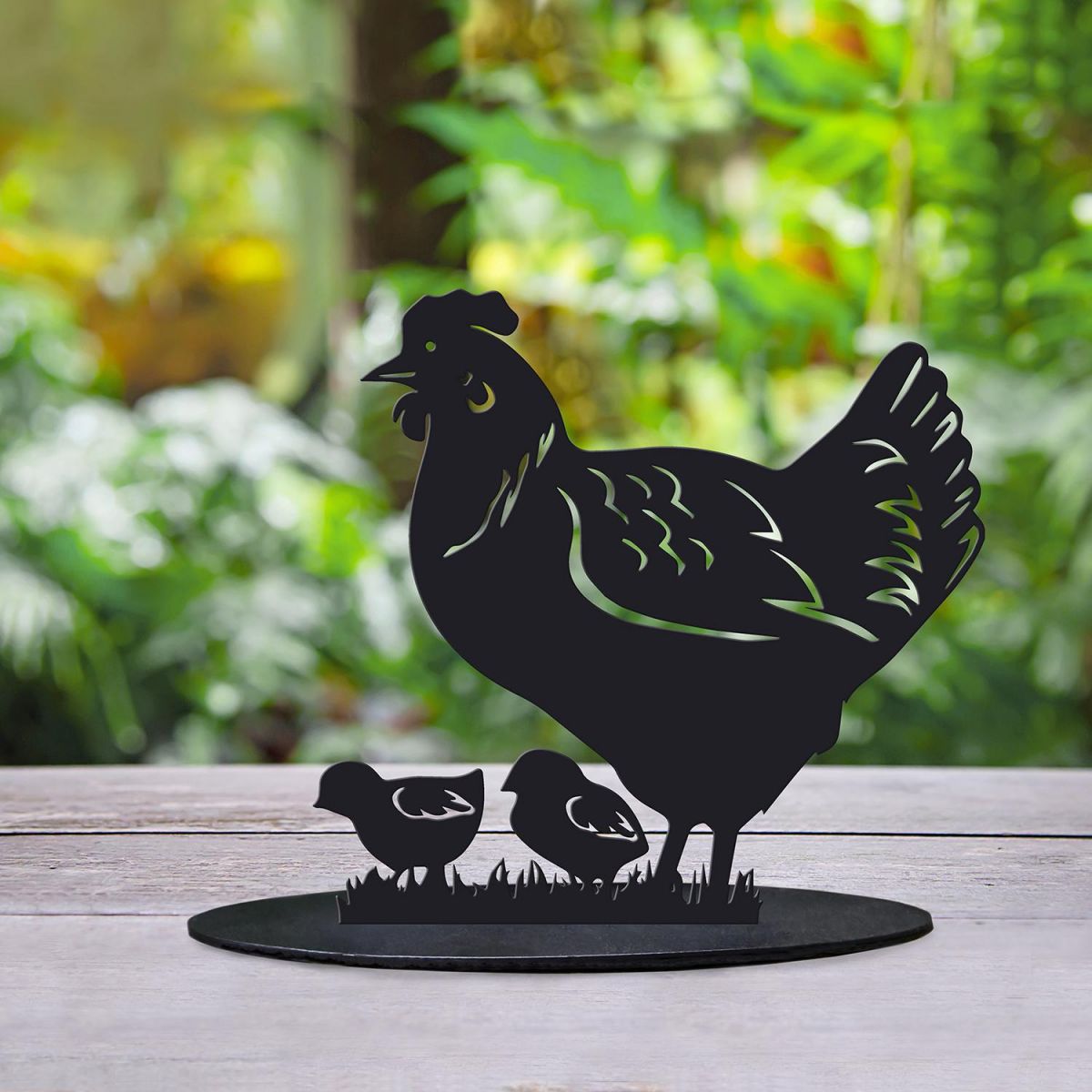 Black Hen & Chicks Silhouette Ornament Created From Steel