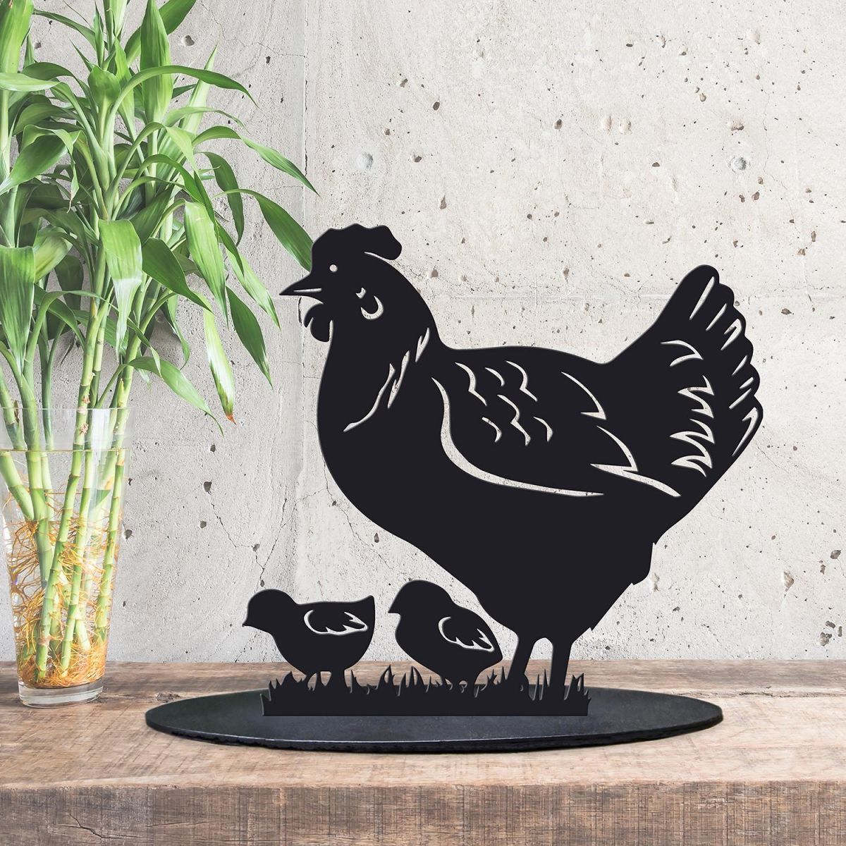Black Hen & Chicks Silhouette Ornament in Side in the Conservatory 