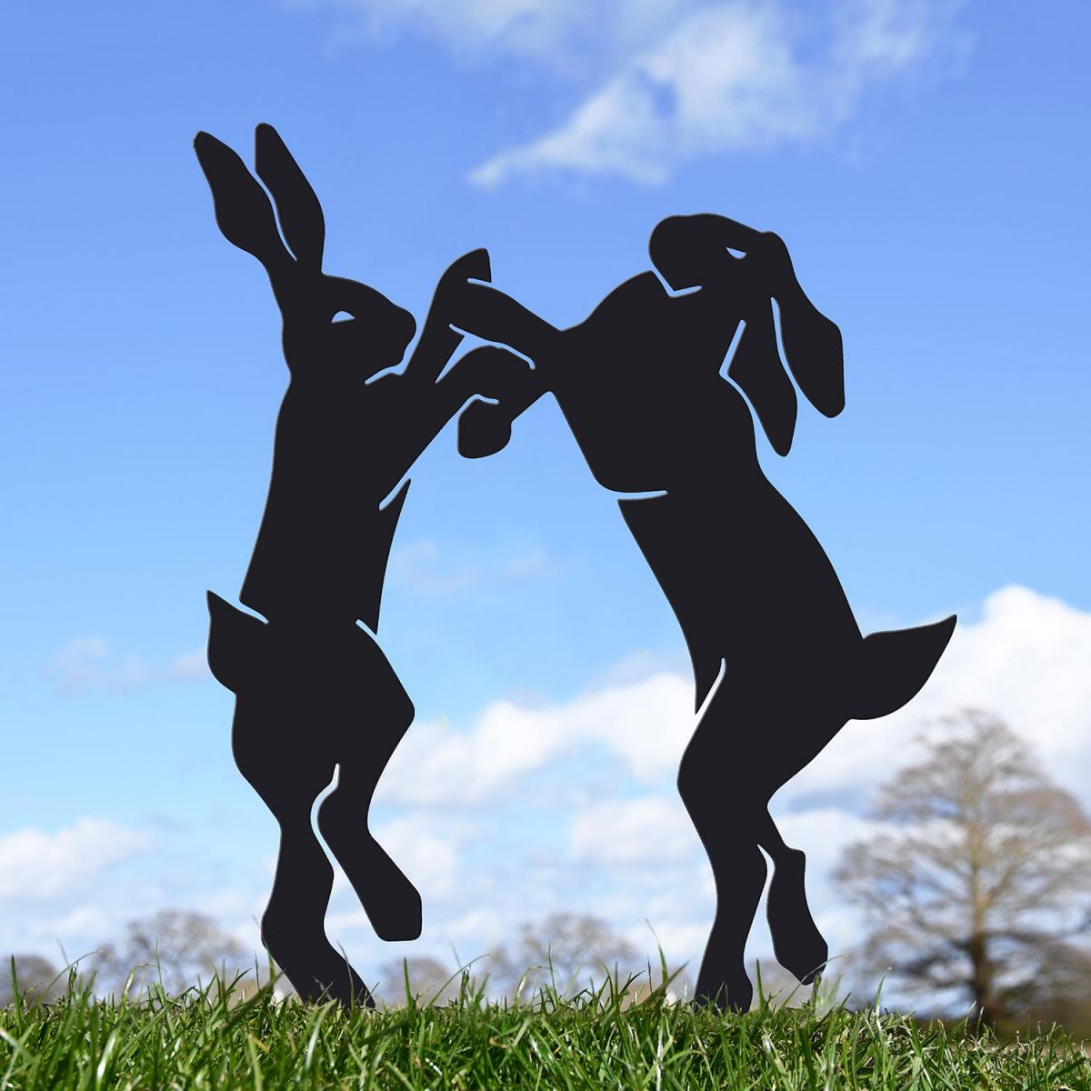 Boxing Hares Black Silhouette Ornament in the Garden