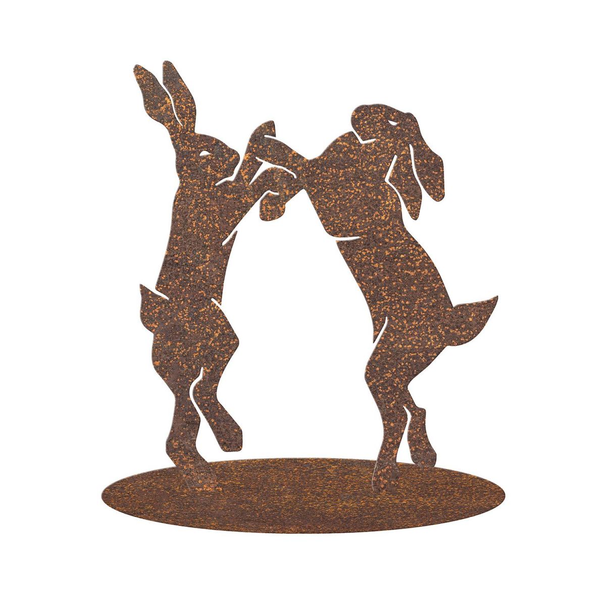 Boxing Hares Silhouette Ornament in a Rustic Finish