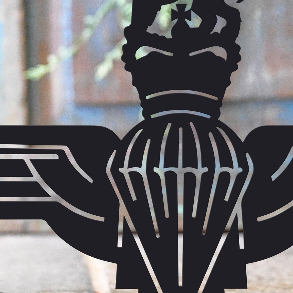Close-up of the Black Finish on the British Parachute Regiment Iron Door Stop