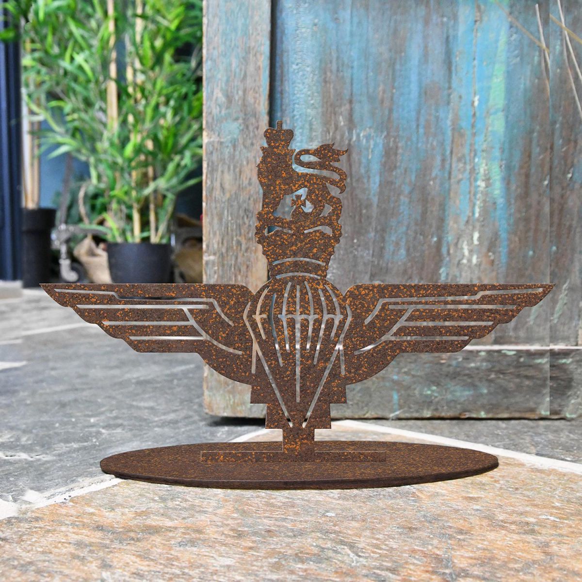 British Parachute Regiment Rustic Iron Door Stop in Situ in the Home