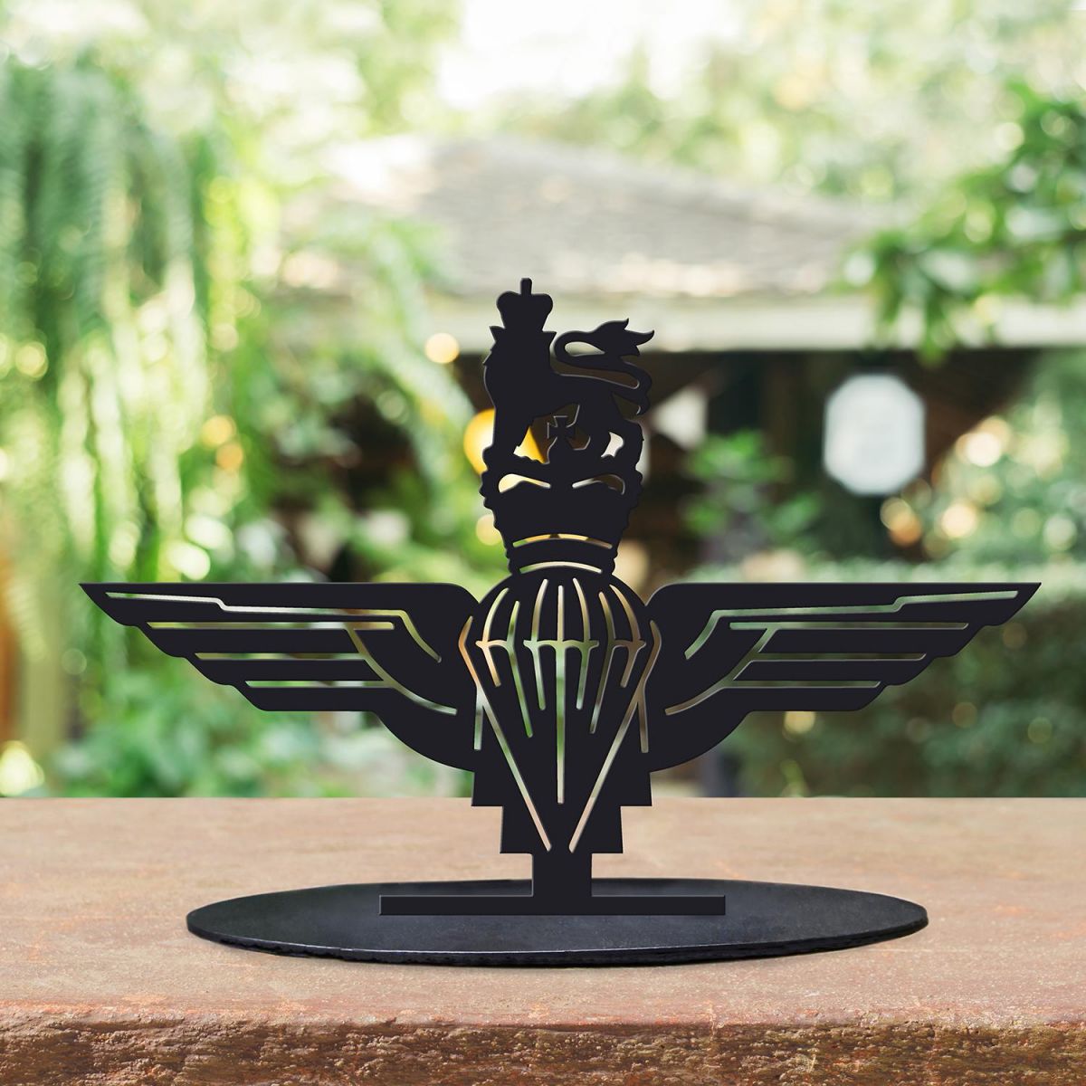 Black British Parachute Regiment Silhouette Ornament in Situ