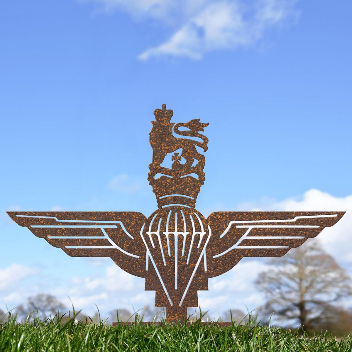 Rustic British Parachute Regiment Silhouette Ornament in the Garden