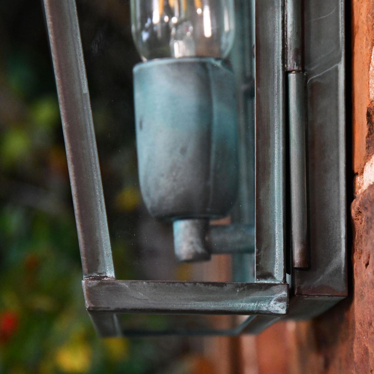Close up of verdigris metal work 
