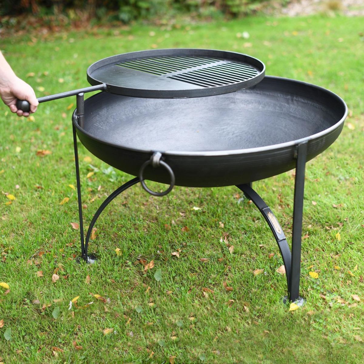 Simple Kadai Fire Bowl with Swing Arm Barbecue Rack to Scale