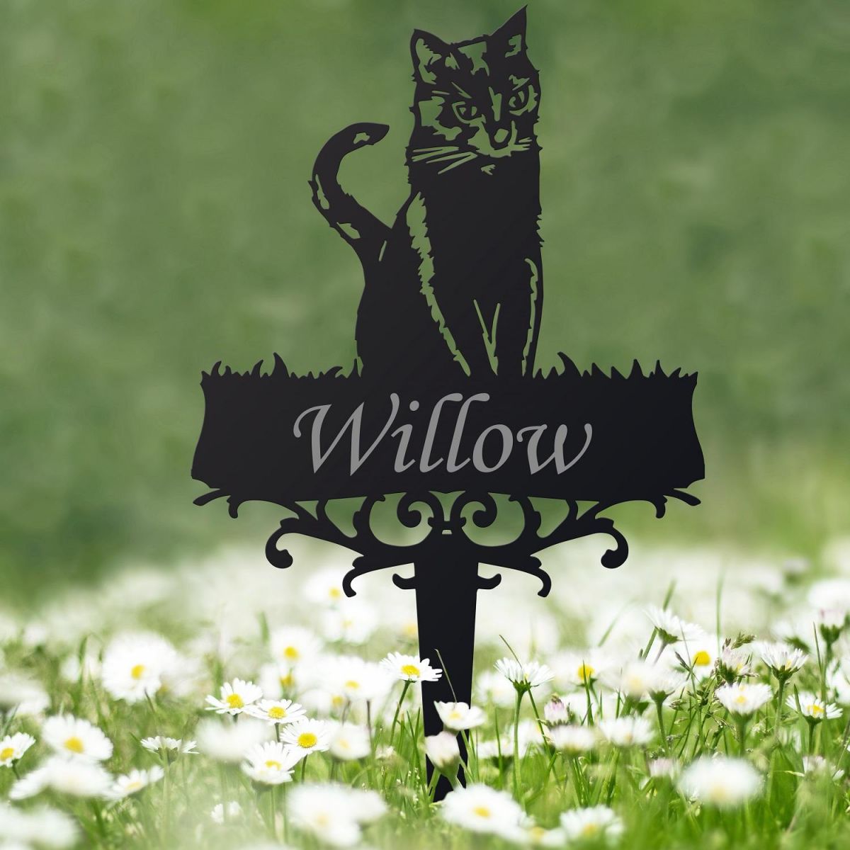 Sitting Cat Memorial Ground Spike with Personalisation 