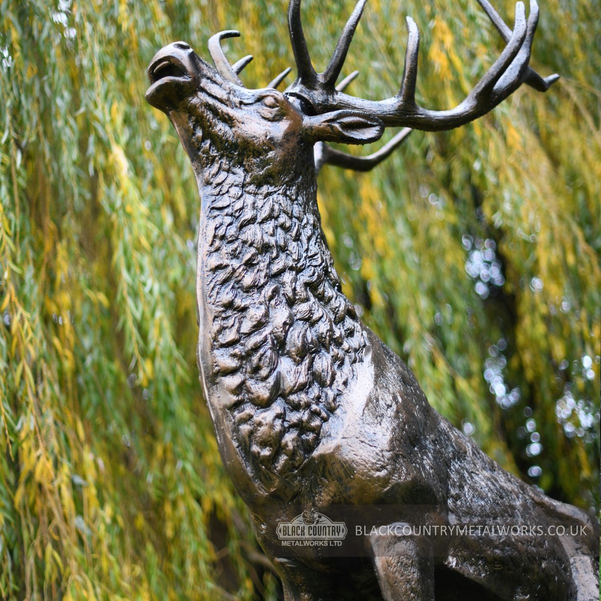 Detailed image of stag face and horns finished in Bronze