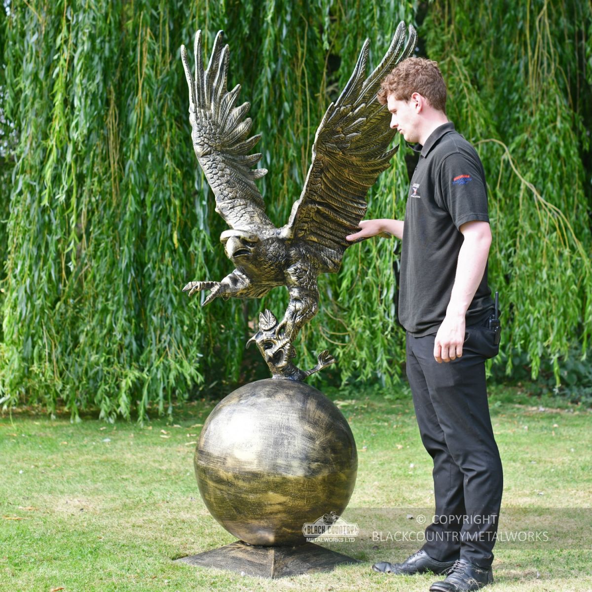 Golden Eagle Catching Fish Garden Ornament