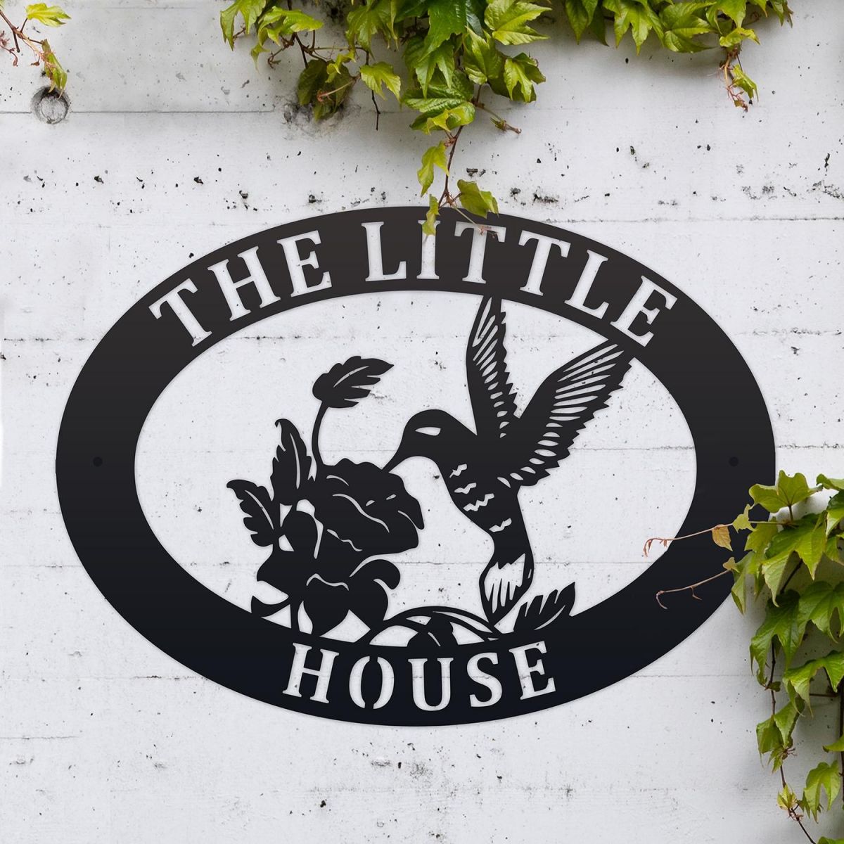 Hummingbird Iron Oval House Sign in Situ