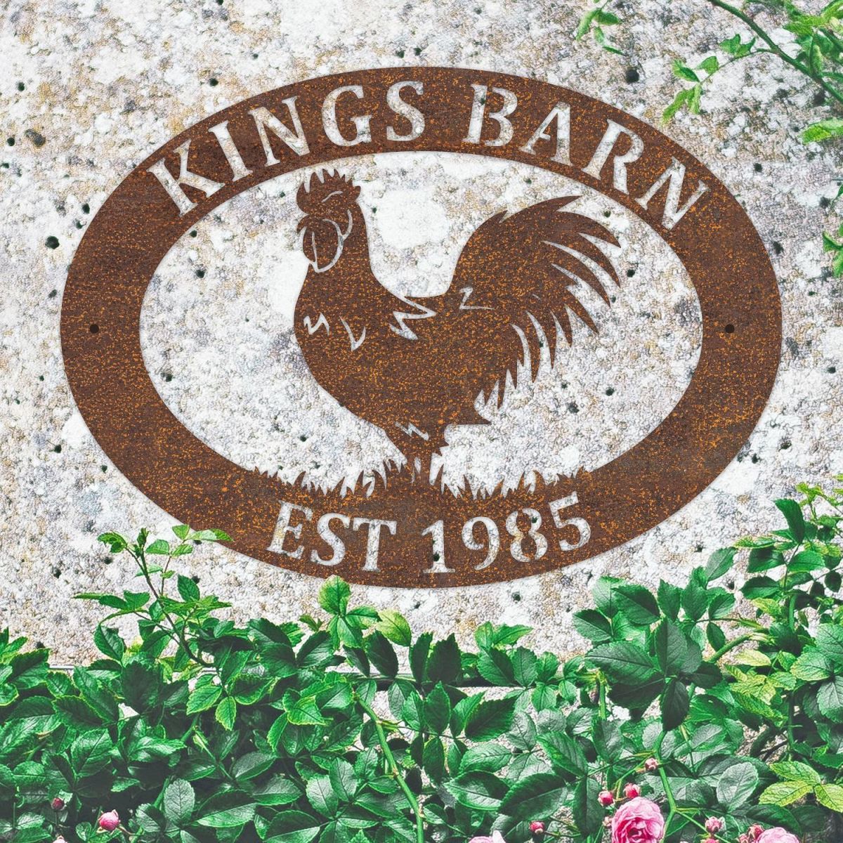 Deluxe Rooster Iron Oval House Name Sign 