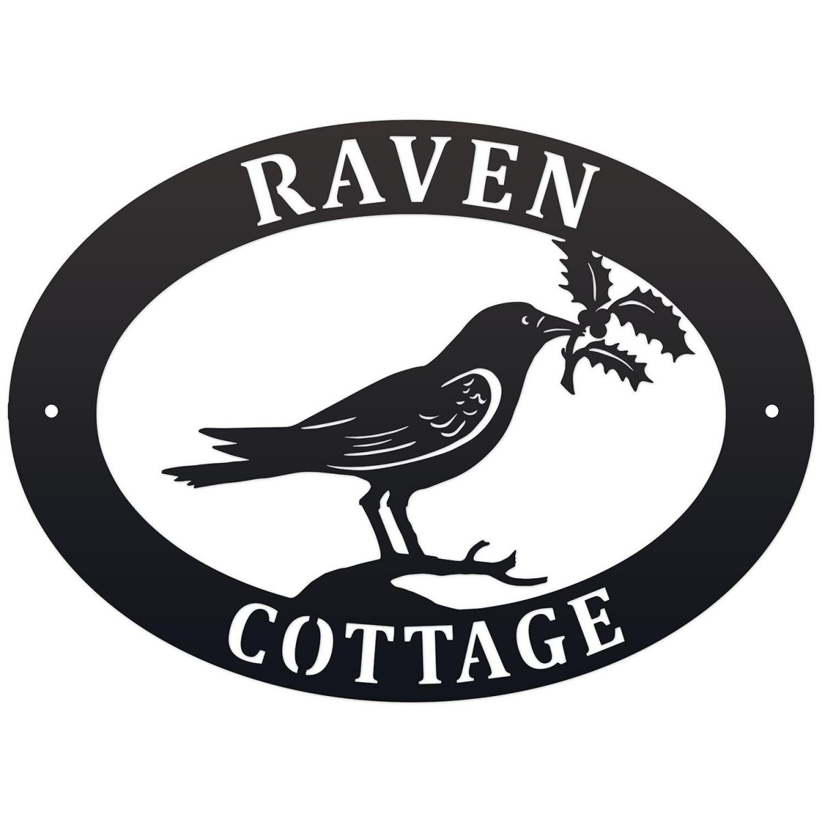Raven & Holly Iron Oval House Sign in a Black Finish