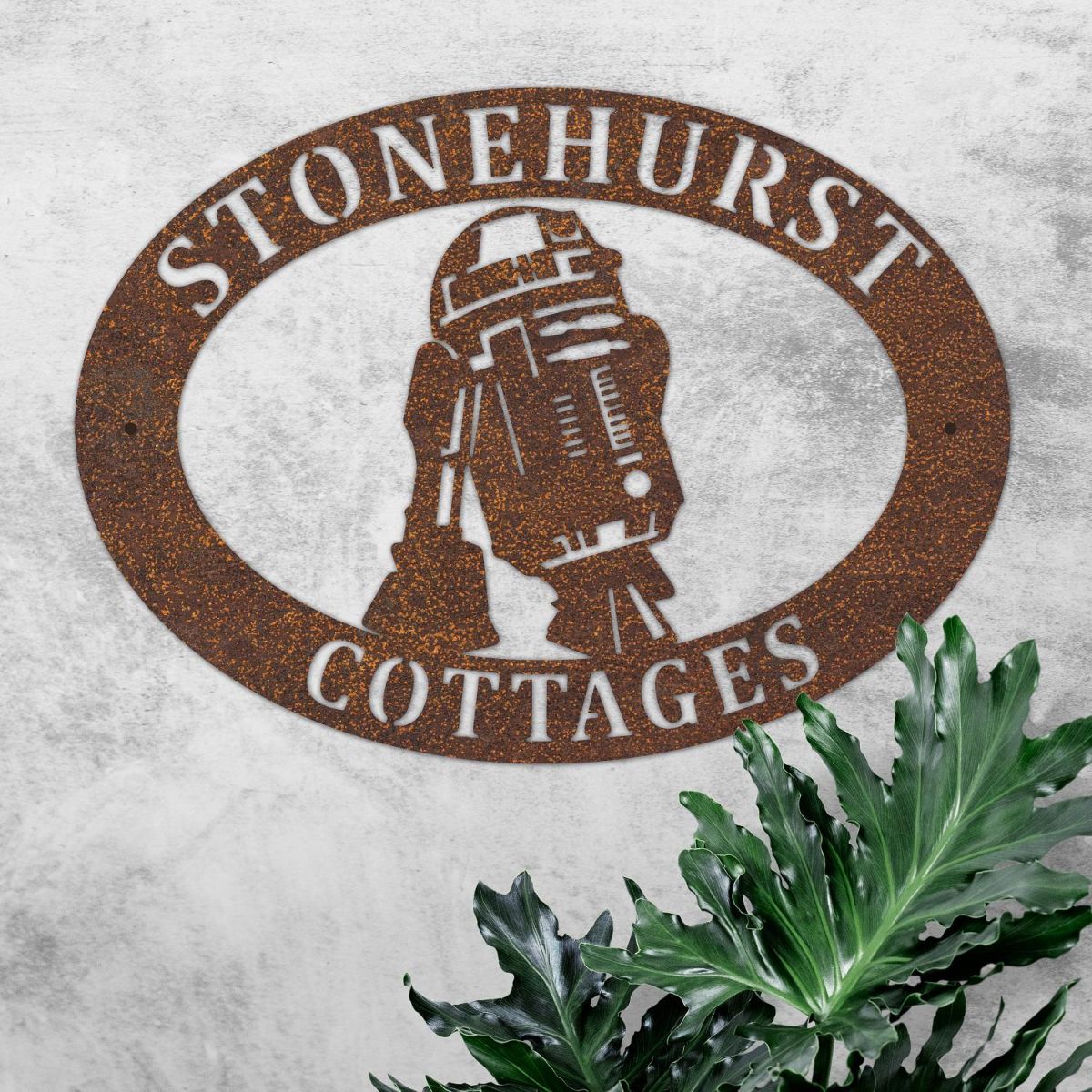 Rustic R2D2 Oval House Name Sign in Situ