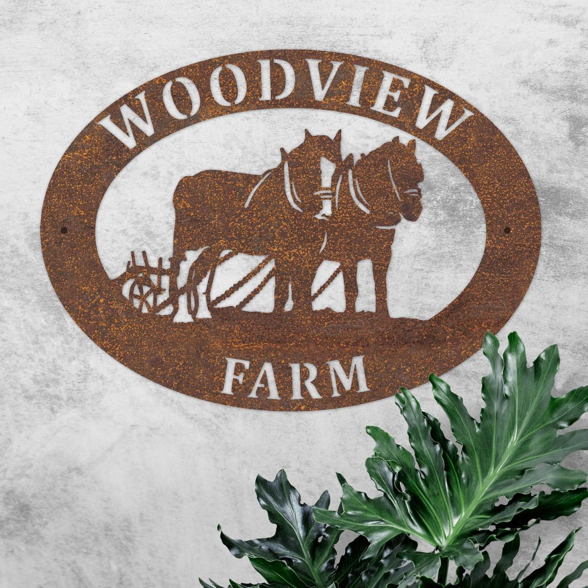 Horse & Plough Iron Oval House Name Sign 