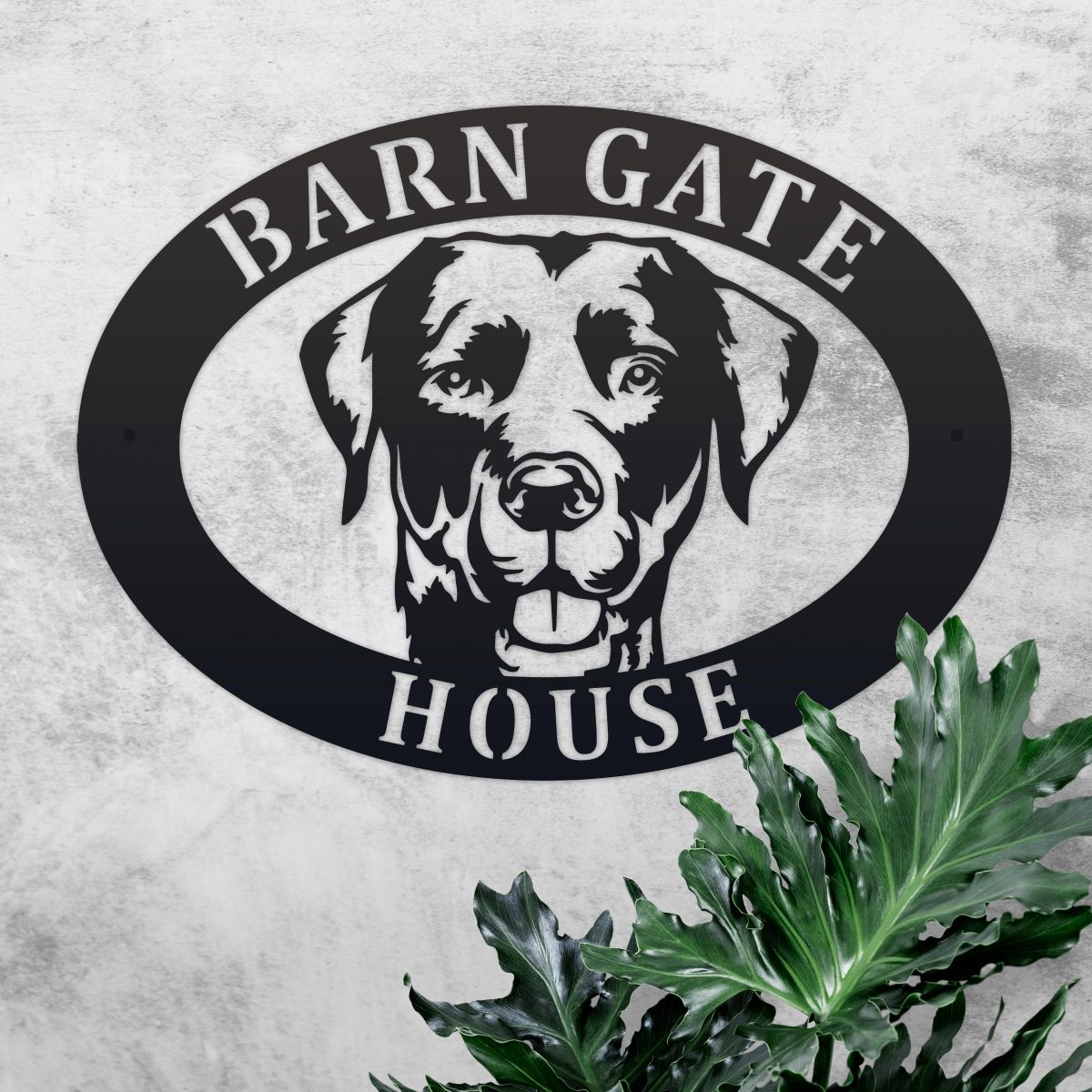 Iron House Name Sign with Labrador Motif 