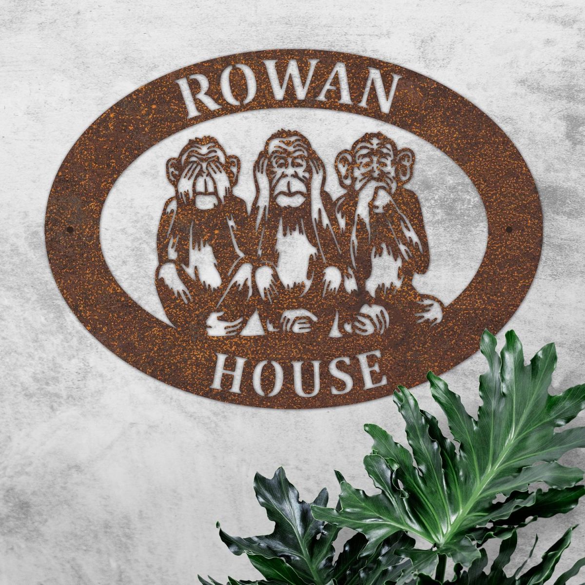 "See No Evil, Hear No Evil, Speak No Evil" Iron Oval House Sign in Rustic 