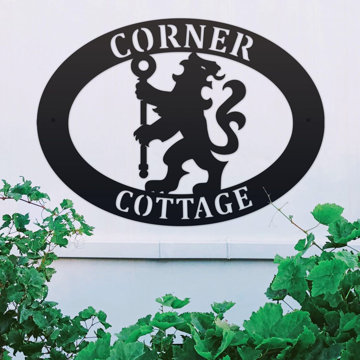 Lion & Staff Iron Oval House Name Sign 