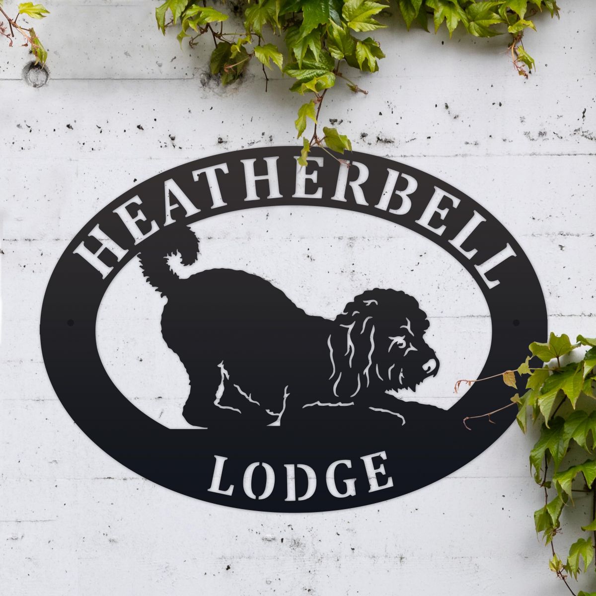 Oval House Name Sign with Cockapoo 