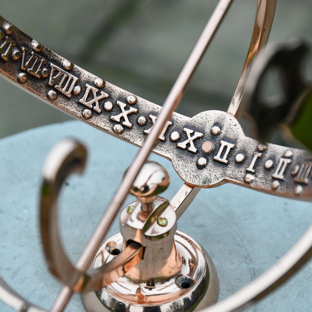 Close-Up of Frame Detail on Polished Copper Armillary - 24cm