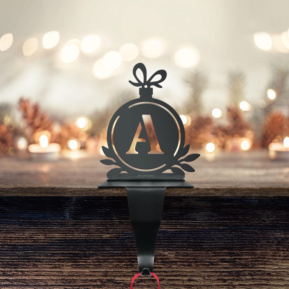 Letter A Stocking Holder in Situ with Fairy Lights