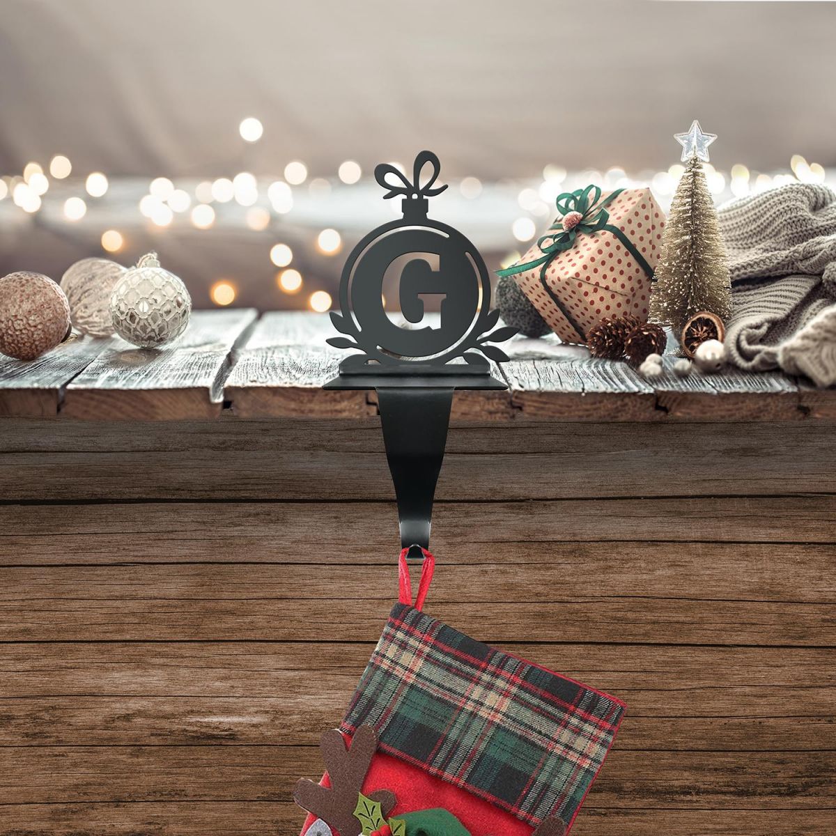 Letter G Stocking Holder in Situ Holding a Stocking
