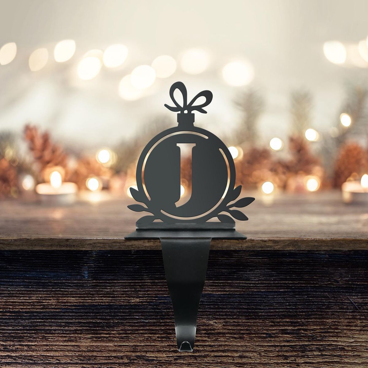Letter J Stocking Holder with Fairy Lights