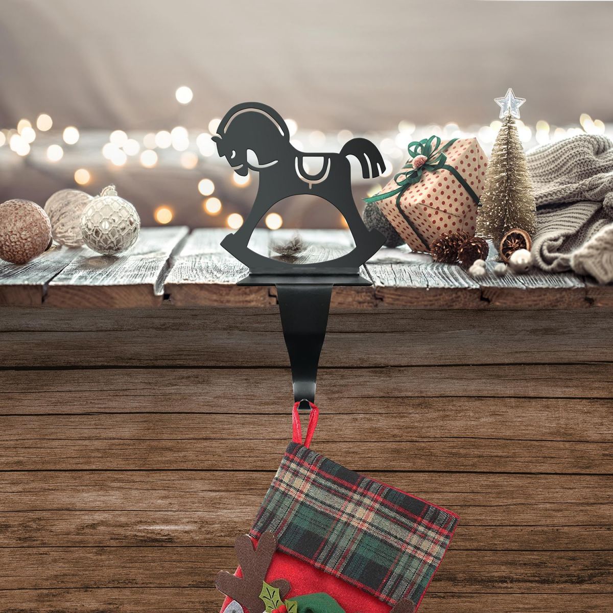 Rocking Horse Stocking Holder in Situ Holding a Stocking