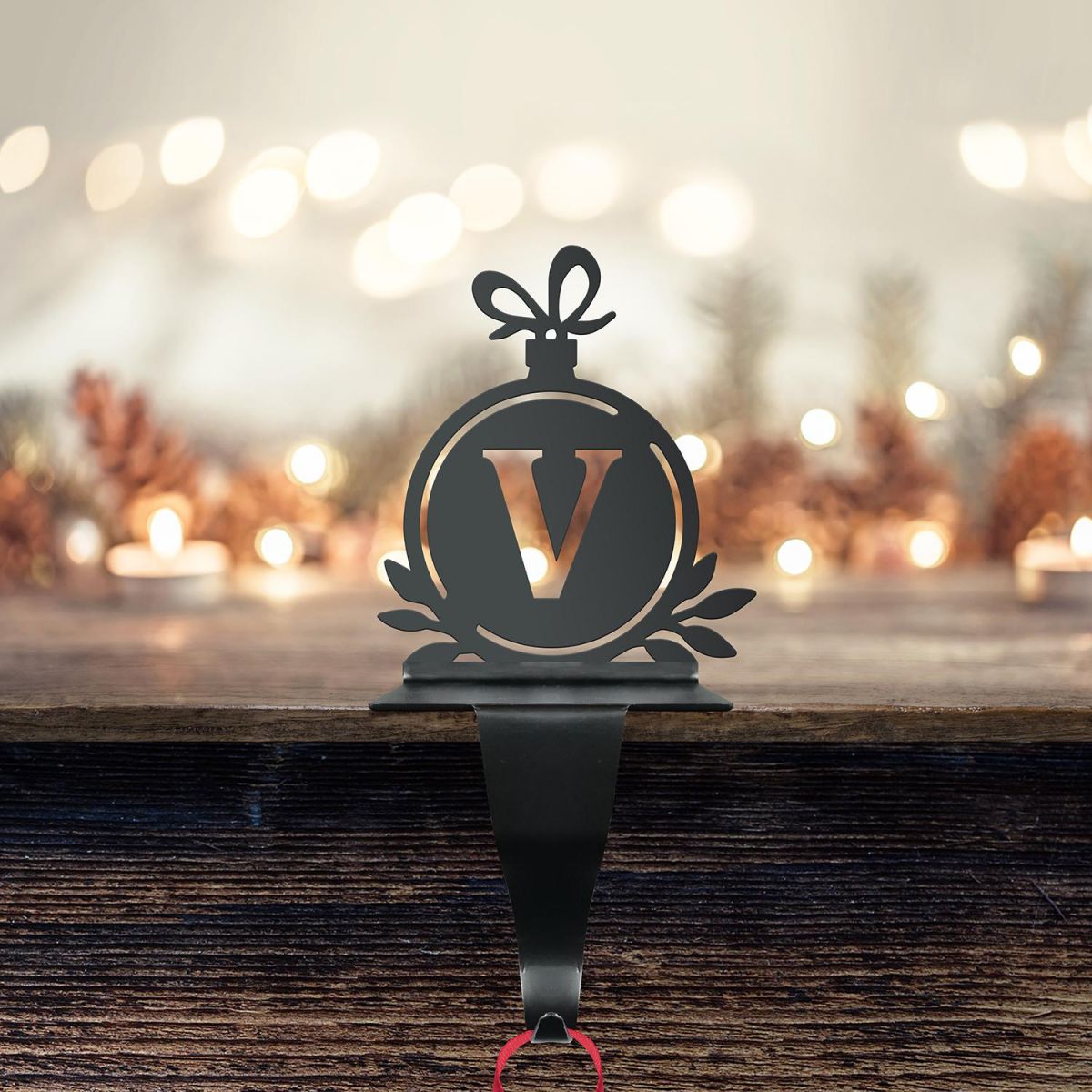Letter V Stocking Holder with Fairy Lights
