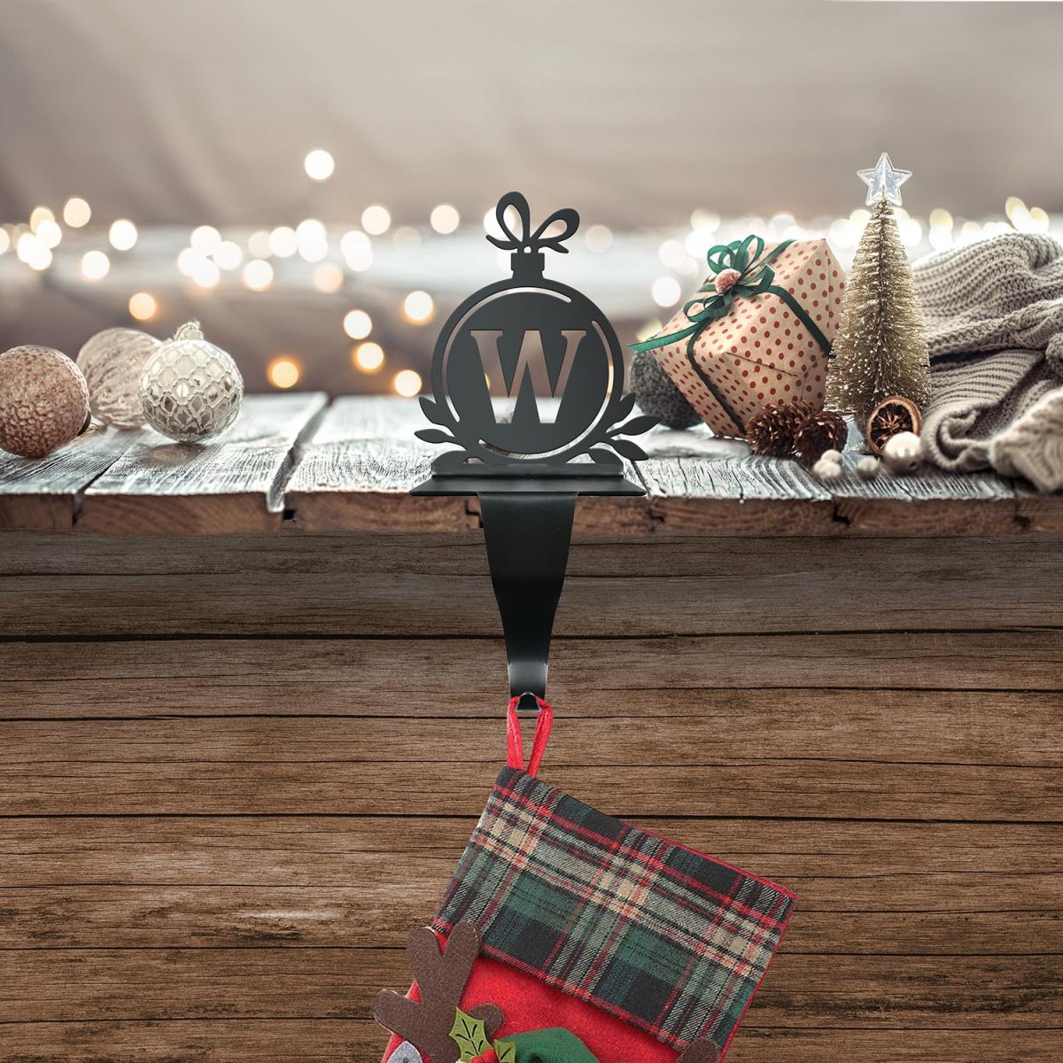 Letter W Stocking Holder in Situ Holding a Stocking