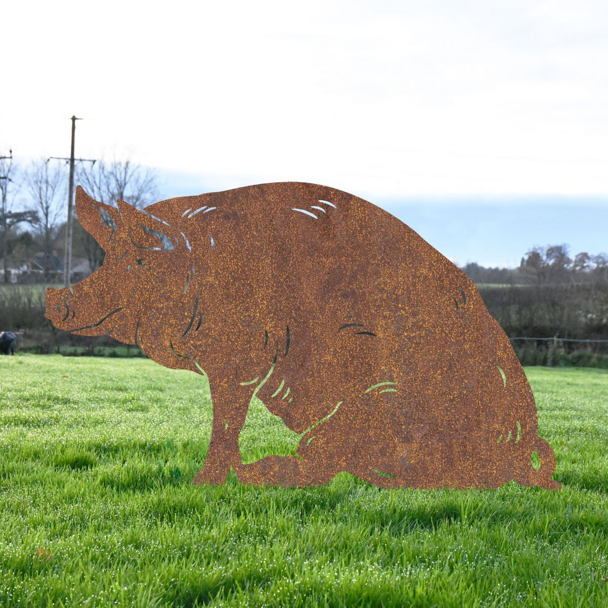 Rustic Finish Sitting Pig Silhouette 