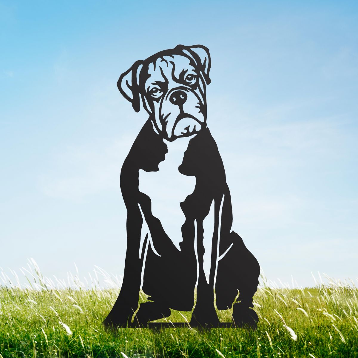 Black Boxer Silhouette on Grass 