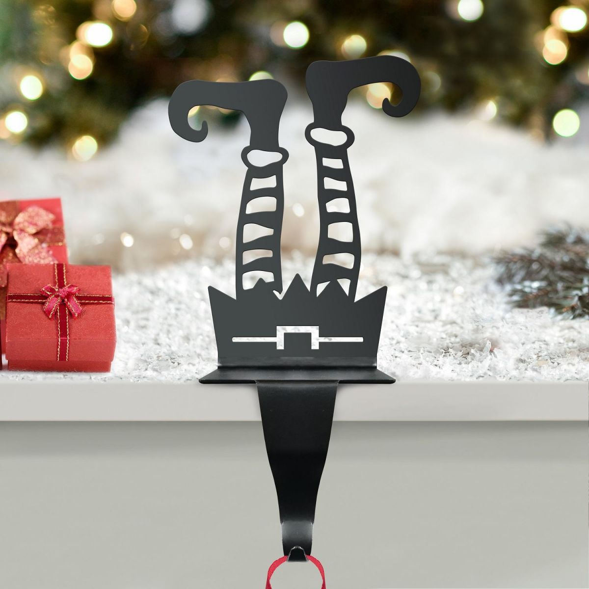 Black Stocking Holder with "Gingersnap" Elf Legs 