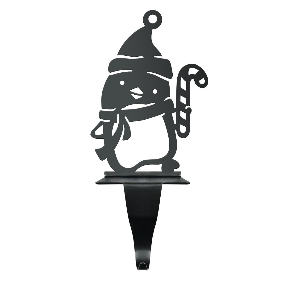 Black Stocking Holder with Penguin and Candy Cane