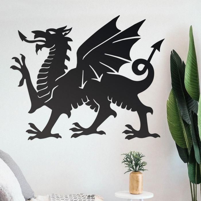 Welsh Dragon Wall Art in Black 