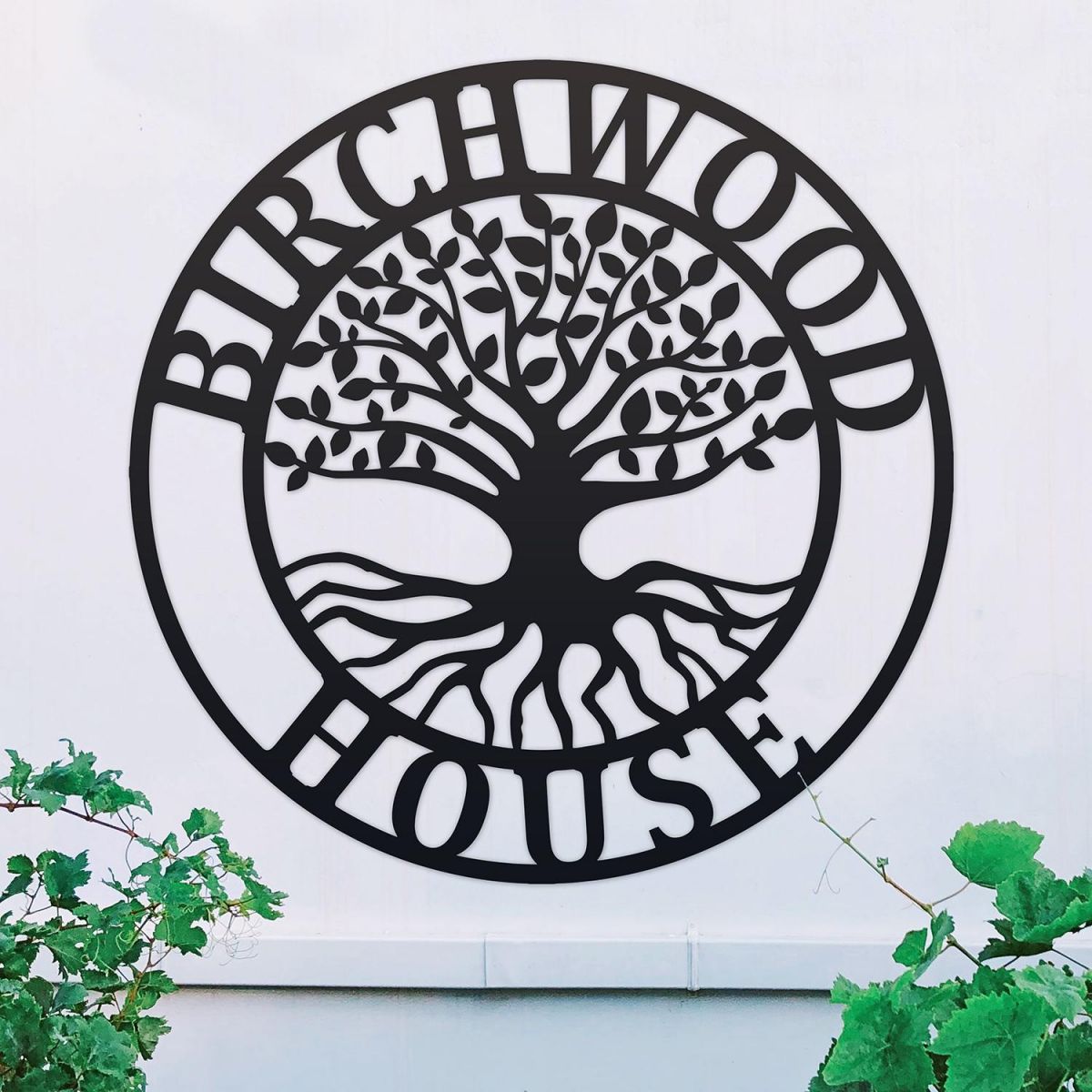 "Tree of Life" Circular Iron House Name Sign in Use Outside