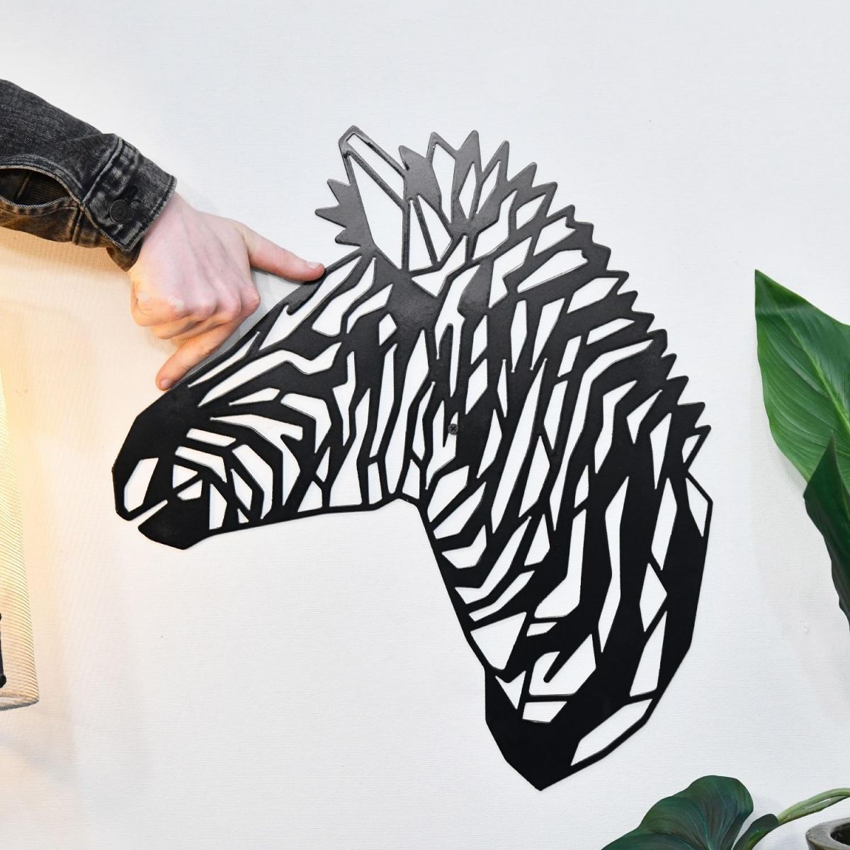 Geometric Zebra Wall Art Mounted to Living Room Wall 