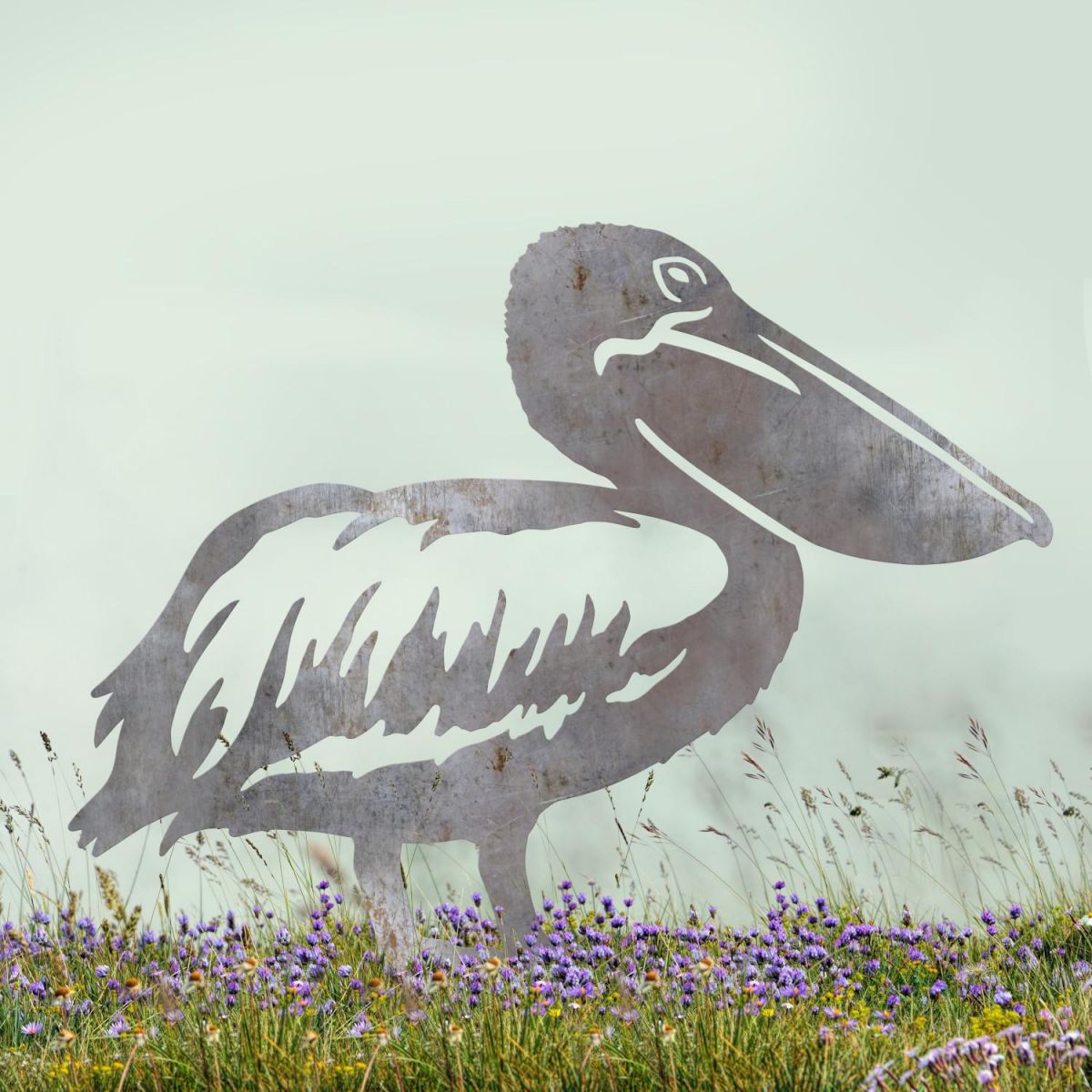Unfinished Sheet Steel Silhouette with American White Pelican Design