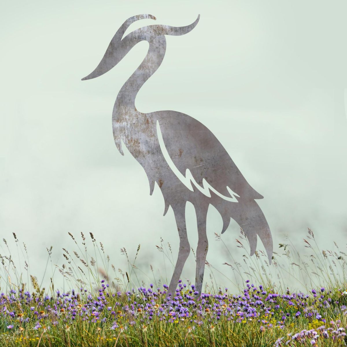 Unfinished Sheet Steel Silhouette with Modern Heron Design