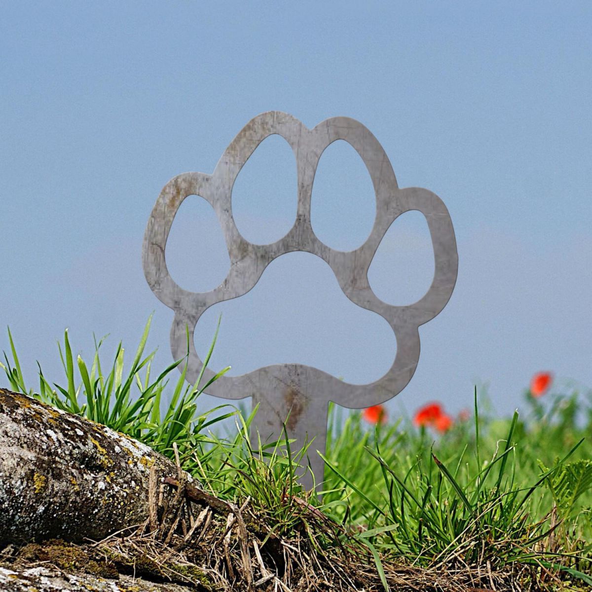 Unfinished Grave Marker Ground Spike with Paw Print "Outline" Topper