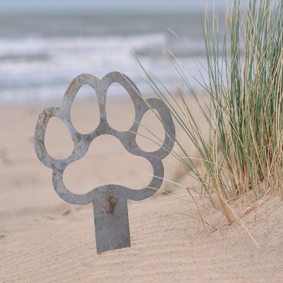 Unfinished Grave Marker Ground Spike with Paw Print "Outline" Motif