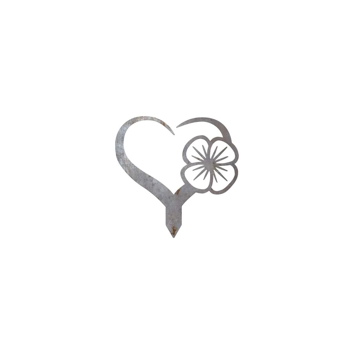 Close-Up of Poppy on Love Heart Grave Marker Ground Spike in Natural Steel Finish