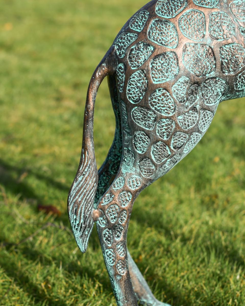 Close up of Verdigris Giraffe Cast Aluminium Sculpture back legs