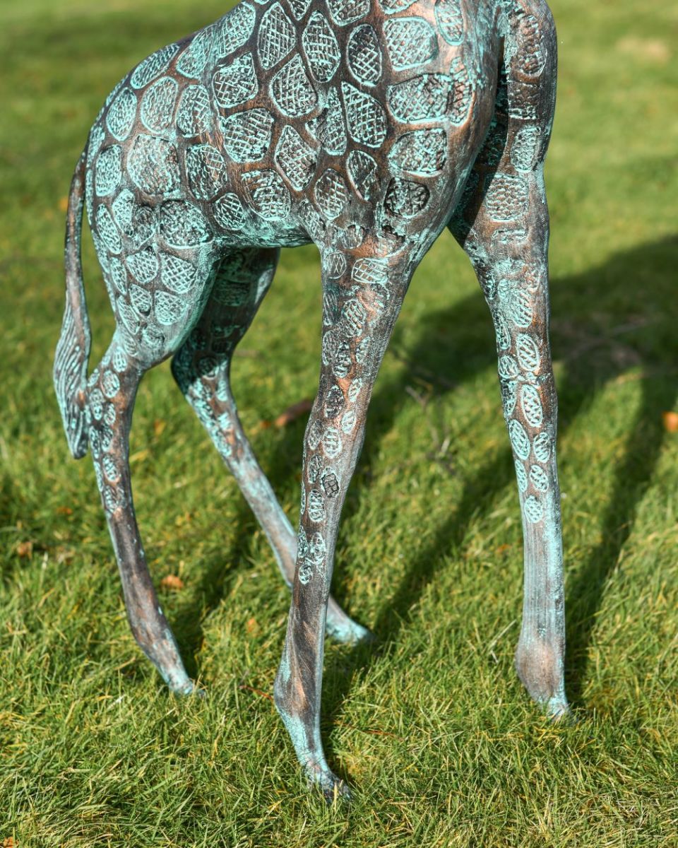 Close up of Verdigris Giraffe Cast Aluminium Sculpture body