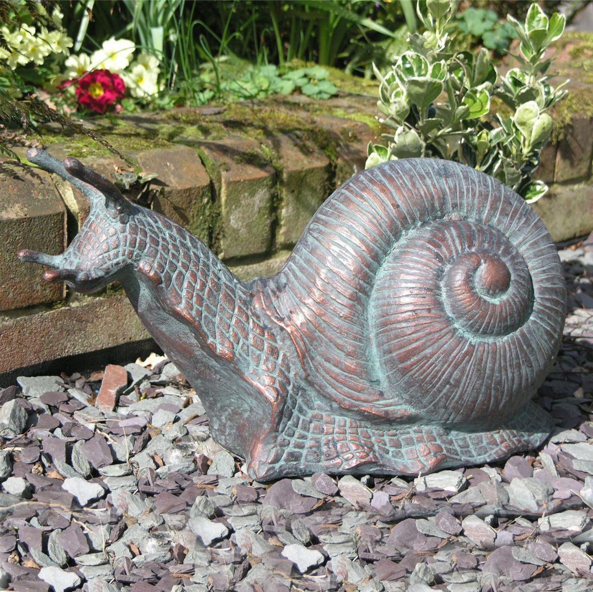 Snail Garden Ornament in a Verdigris Bronze Finish
