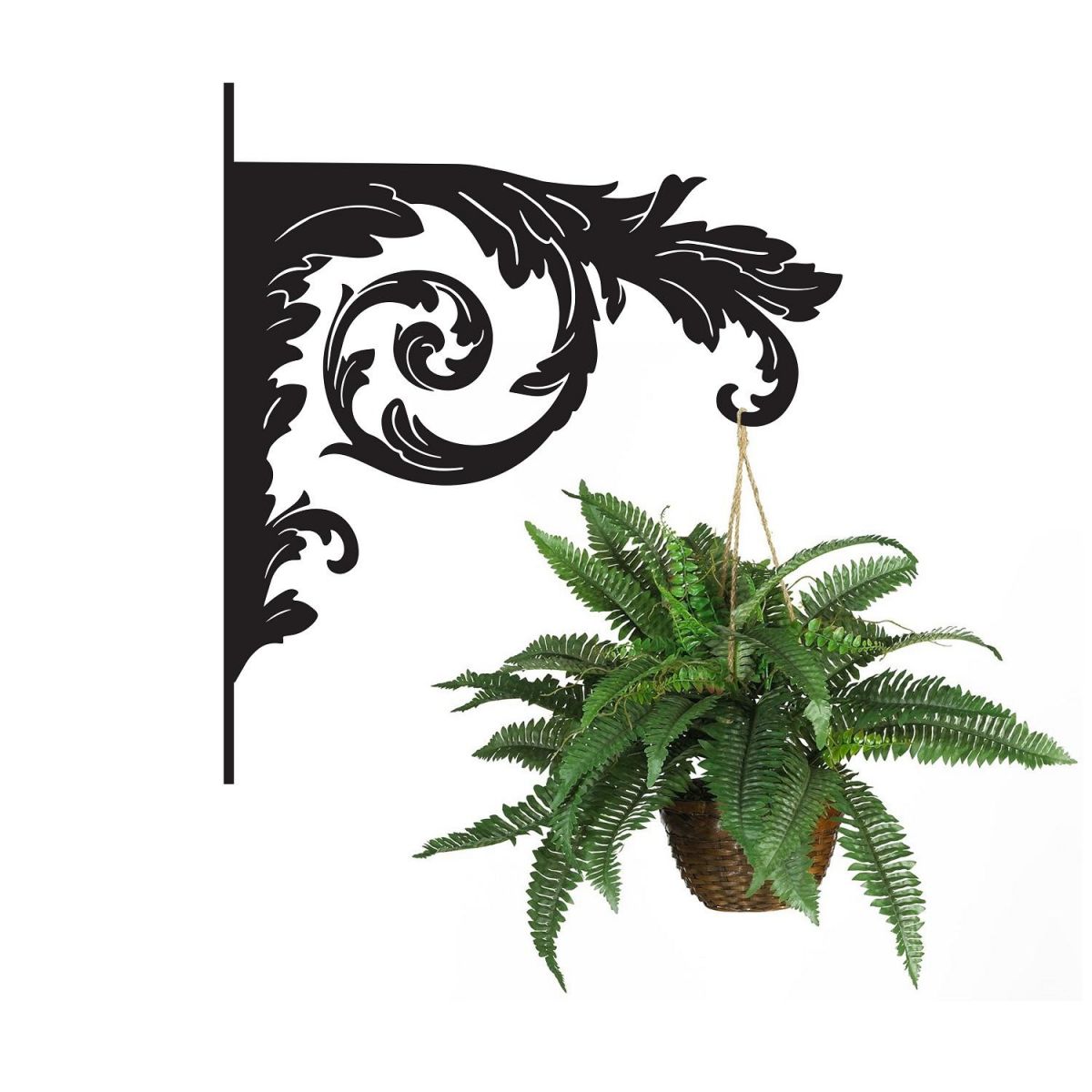 Baroque Ornate Hanging Basket Bracket holding a Flower Basket