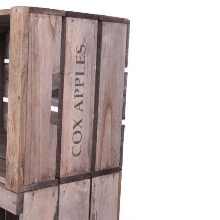 Close-up of the Text on the Vintage Apple Crate Storage Cabinet