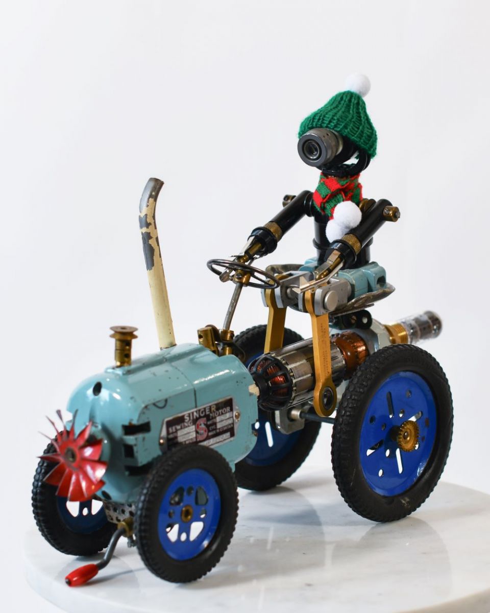 Vintage Farmer Recycled Metal Sculpture