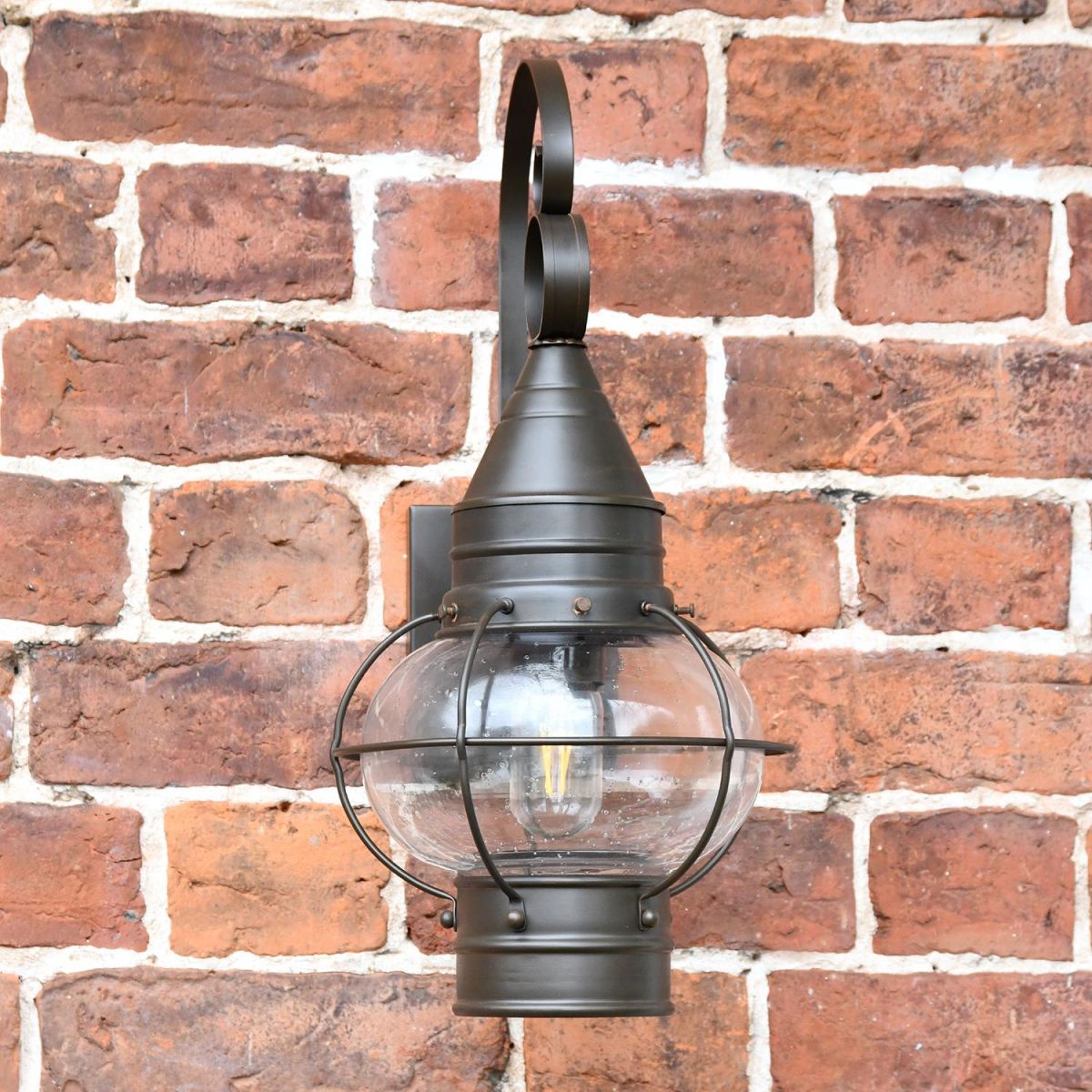 Front View of the Vintage Round Caged Wall Lantern