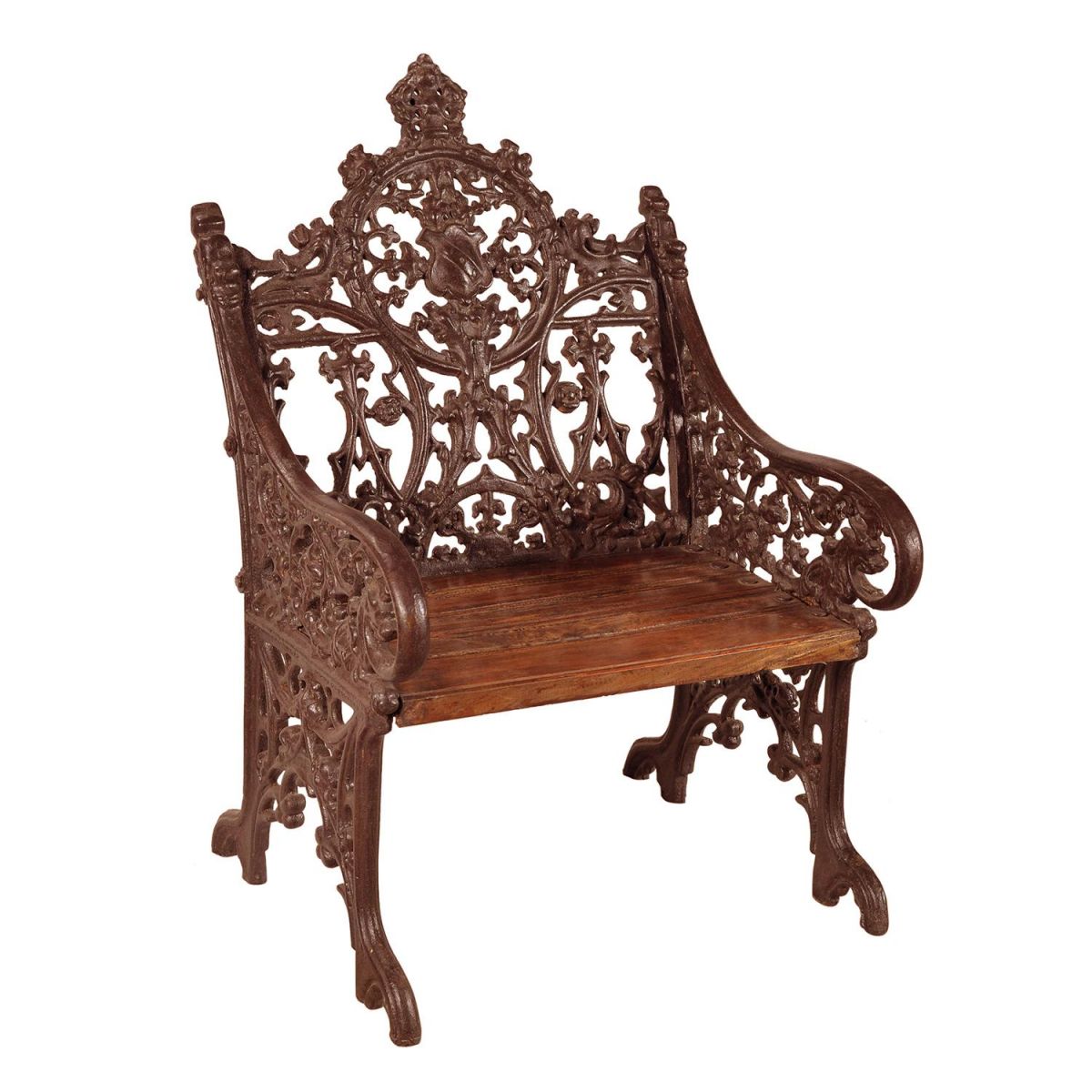 Vintage Victorian Rustic Cast Iron & Wood One Seat Bench in a Rustic Finish